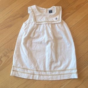 Janie & Jack cotton sailor dress 6-12mo white with navy blue and taupe detail